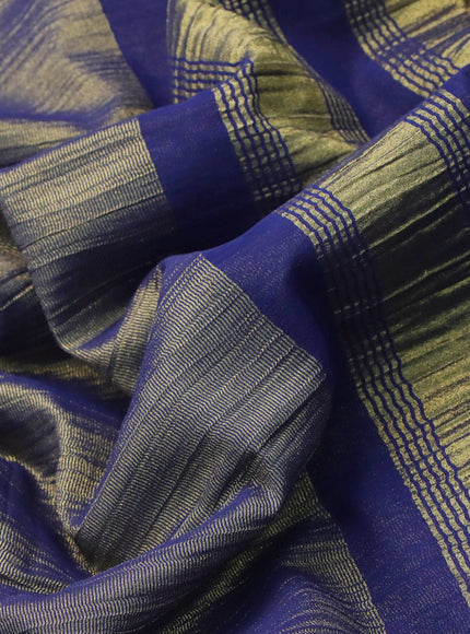 Crushed tissue saree dual shade of blue with plain body and paisley zari woven border