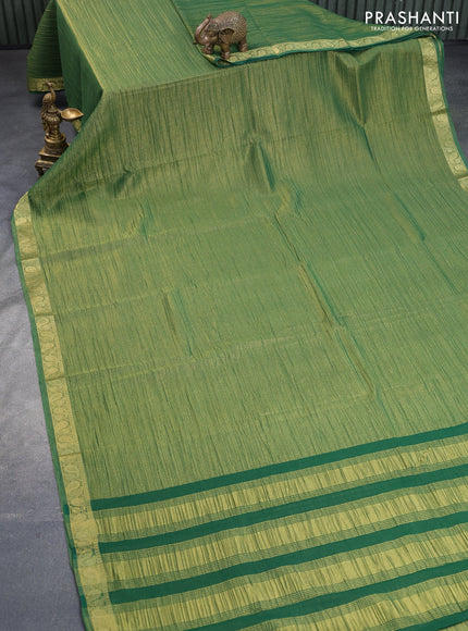 Crushed tissue saree green with plain body and paisley zari woven border