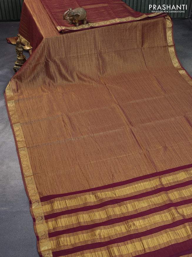 Crushed tissue saree dual shade of maroon with plain body and paisley zari woven border