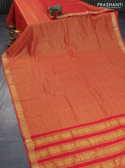 Crushed tissue saree red shade with plain body and paisley zari woven border