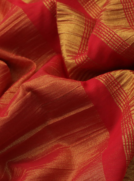 Crushed tissue saree red shade with plain body and paisley zari woven border