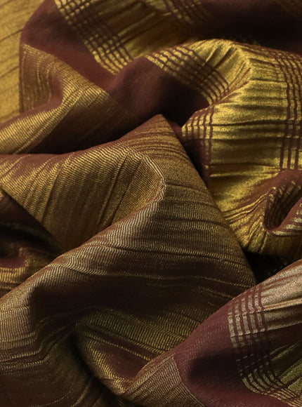 Crushed tissue saree brown shade with plain body and paisley zari woven border