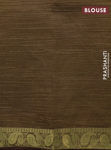 Crushed tissue saree brown shade with plain body and paisley zari woven border