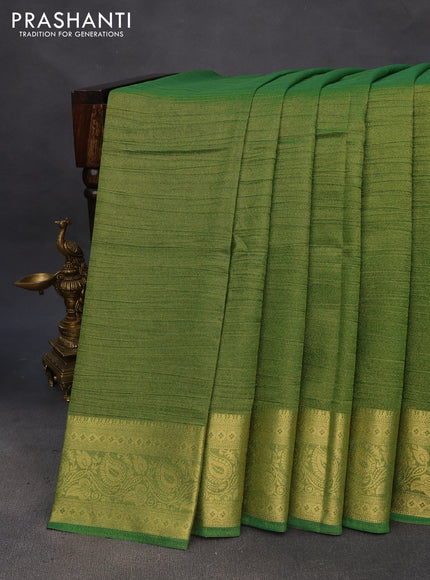 Crushed tissue saree dual shade of green with plain body and zari woven border