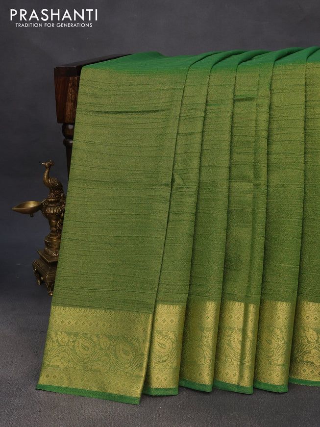 Crushed tissue saree dual shade of green with plain body and zari woven border