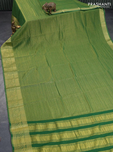 Crushed tissue saree dual shade of green with plain body and zari woven border