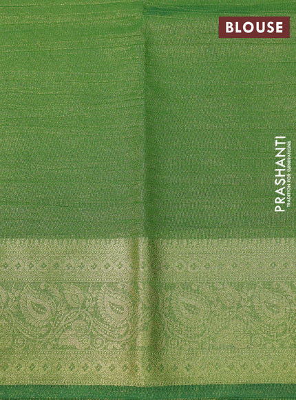 Crushed tissue saree dual shade of green with plain body and zari woven border