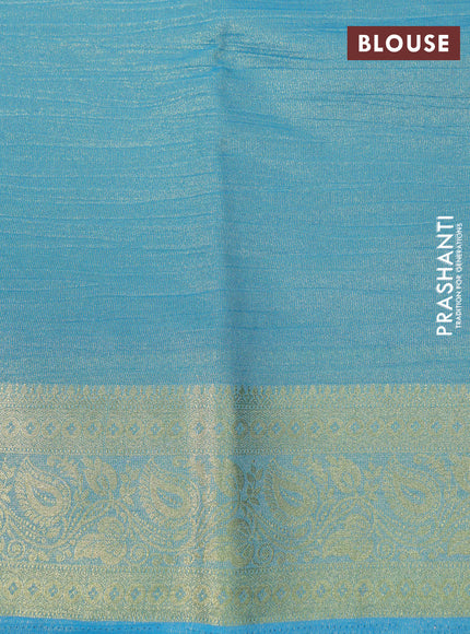 Crushed tissue saree cs blue with plain body and zari woven border