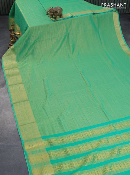 Crushed tissue saree teal green with plain body and zari woven border