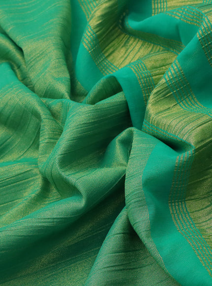 Crushed tissue saree teal green with plain body and zari woven border