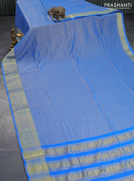 Crushed tissue saree blue with plain body and zari woven border