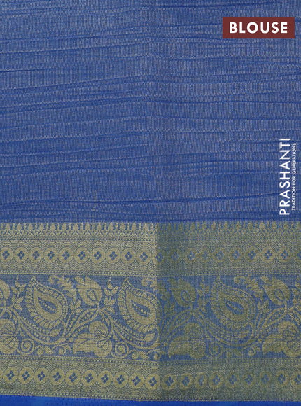 Crushed tissue saree blue with plain body and zari woven border