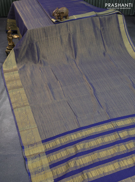 Crushed tissue saree dual shade of dark blue with plain body and zari woven border