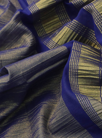 Crushed tissue saree dual shade of dark blue with plain body and zari woven border