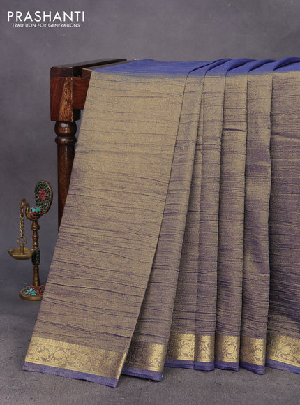 Crushed tissue saree blue shade with plain body and zari woven border