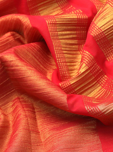 Crushed tissue saree red with plain body and zari woven border