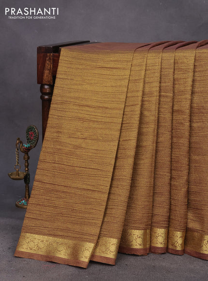 Crushed tissue saree gold and wine shade with plain body and zari woven border