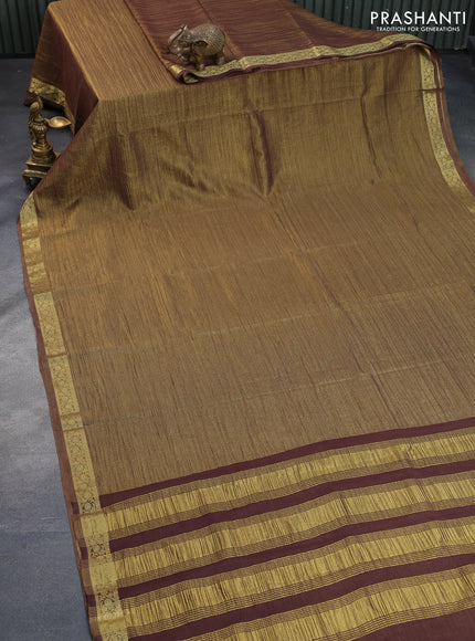 Crushed tissue saree gold and wine shade with plain body and zari woven border