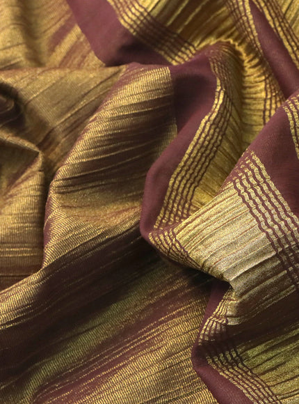 Crushed tissue saree gold and wine shade with plain body and zari woven border