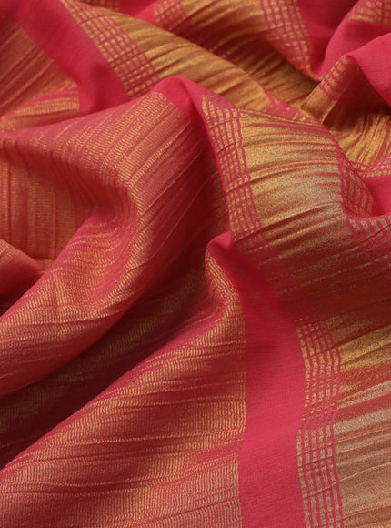 Crushed tissue saree peach pink with plain body and zari woven border