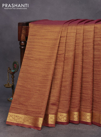 Crushed tissue saree gold and wine shade with plain body and zari woven border