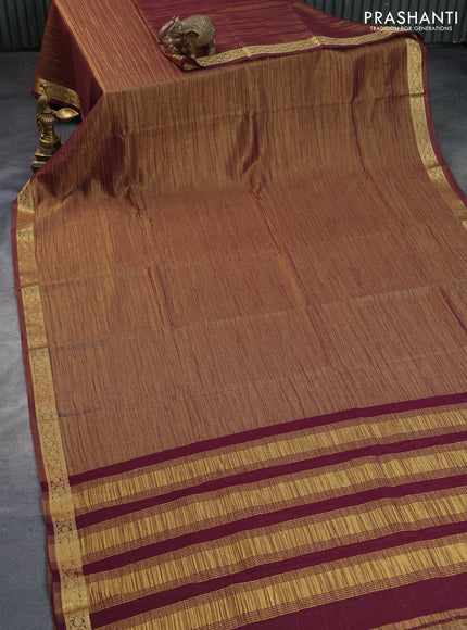 Crushed tissue saree gold and wine shade with plain body and zari woven border