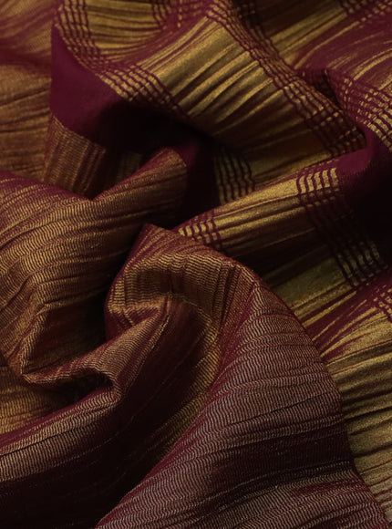 Crushed tissue saree gold and wine shade with plain body and zari woven border