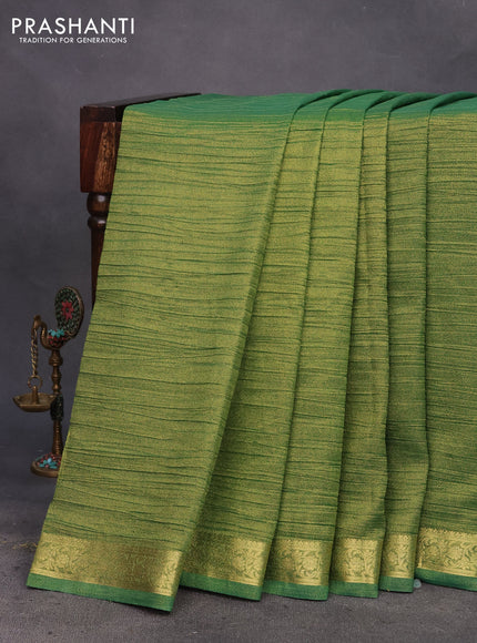 Crushed tissue saree green with plain body and zari woven border