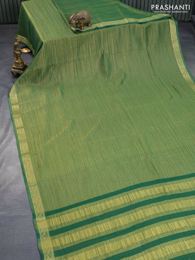 Crushed tissue saree green with plain body and zari woven border