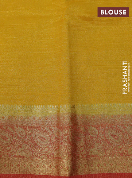 Crushed tissue saree mustard yellow and red with plain body and zari woven border