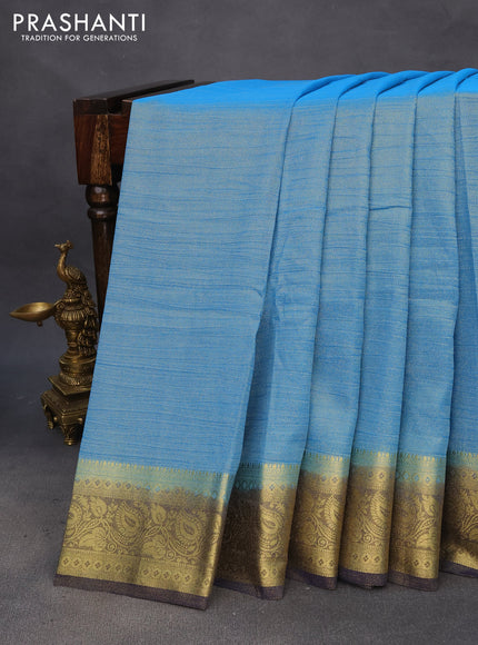 Crushed tissue saree light blue and dark blue with plain body and zari woven border