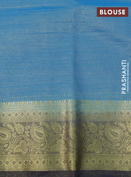 Crushed tissue saree light blue and dark blue with plain body and zari woven border