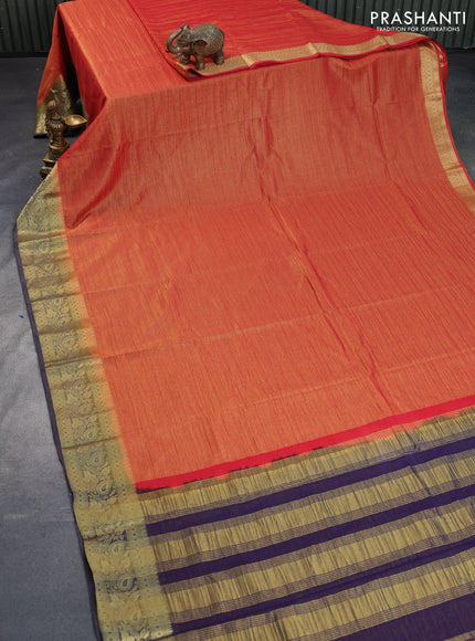 Crushed tissue saree red and blue with plain body and zari woven border