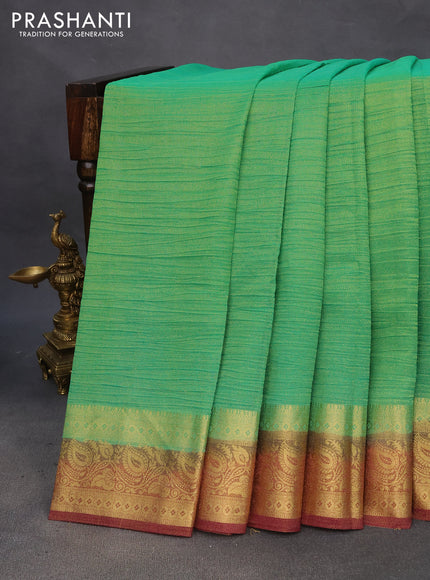 Crushed tissue saree green and wine shade with plain body and zari woven border