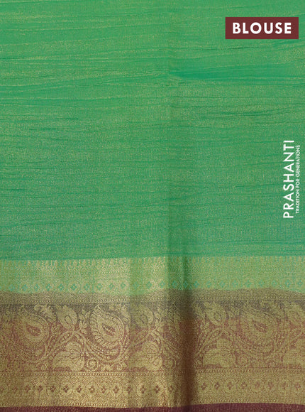 Crushed tissue saree green and wine shade with plain body and zari woven border