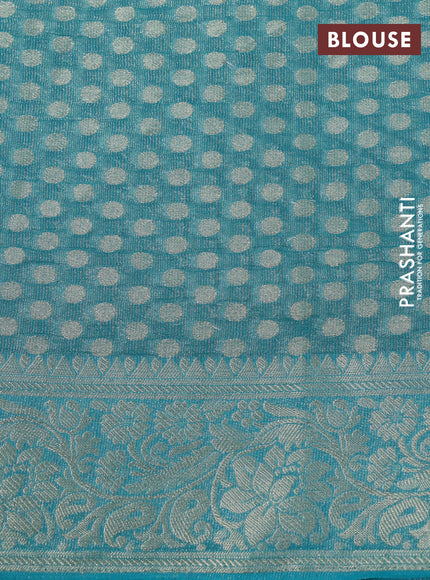 Crushed tissue saree teal blue with allover zari woven buttas and zari woven floral border