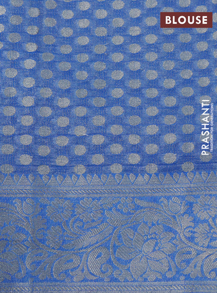 Crushed tissue saree cs blue with allover zari woven buttas and zari woven floral border