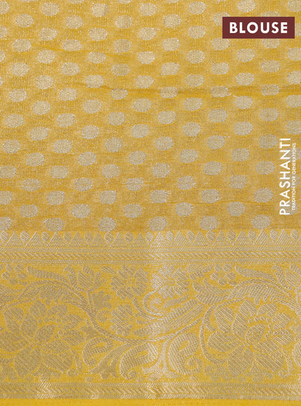 Crushed tissue saree mustard yellow with allover zari woven buttas and zari woven floral border