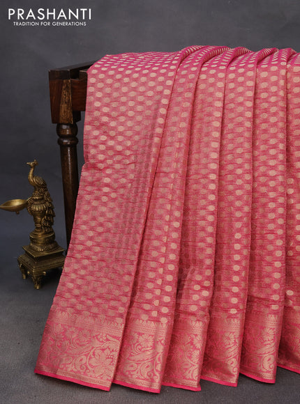 Crushed tissue saree pink with allover zari woven buttas and zari woven floral border