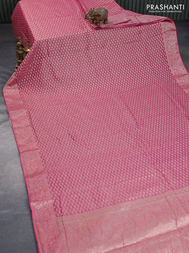 Crushed tissue saree pink with allover zari woven buttas and zari woven floral border