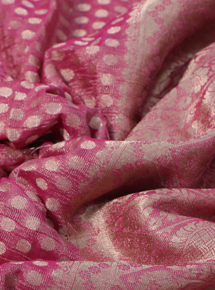 Crushed tissue saree pink with allover zari woven buttas and zari woven floral border