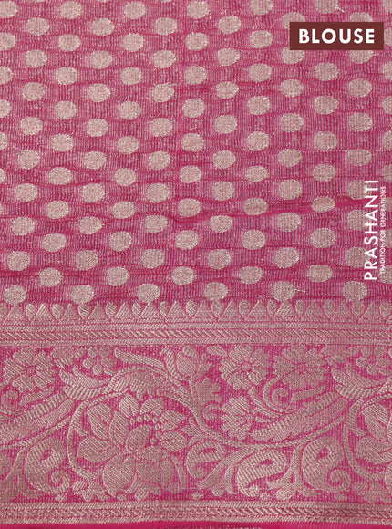 Crushed tissue saree pink with allover zari woven buttas and zari woven floral border