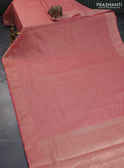 Crushed tissue saree peach pink with allover zari woven buttas and zari woven floral border