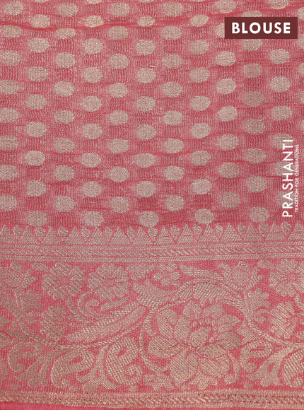 Crushed tissue saree peach pink with allover zari woven buttas and zari woven floral border