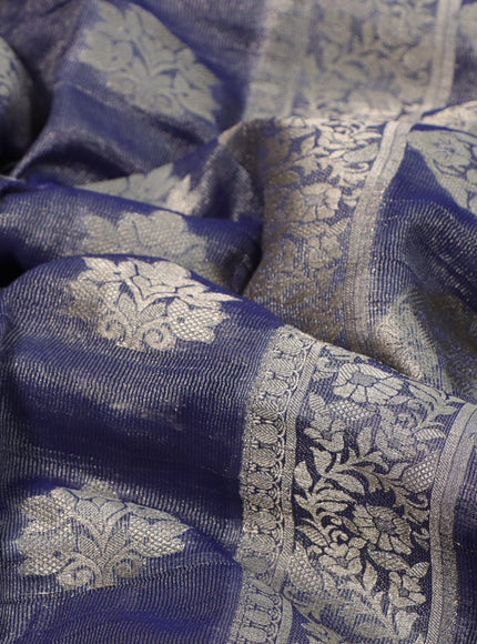 Crushed tissue saree dual shade of dark blue with zari woven buttas and zari woven floral border