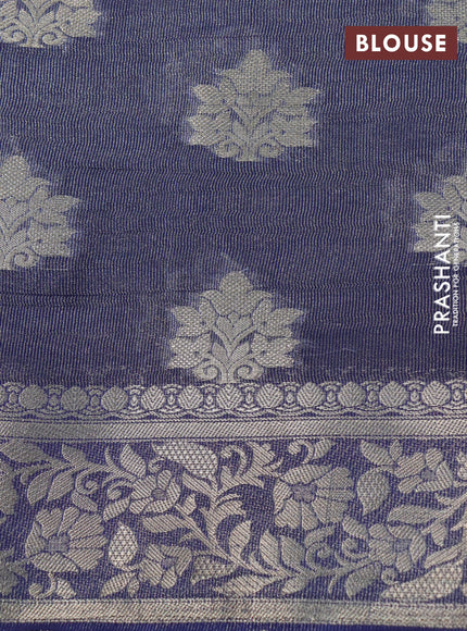 Crushed tissue saree dual shade of dark blue with zari woven buttas and zari woven floral border