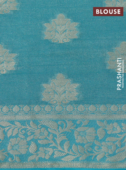 Crushed tissue saree teal blue with zari woven buttas and zari woven floral border