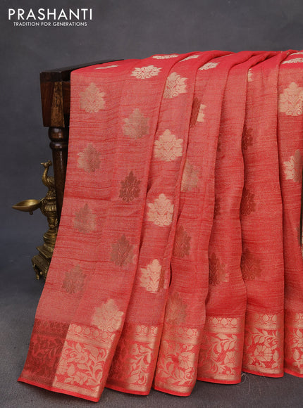 Crushed tissue saree red with zari woven buttas and zari woven floral border