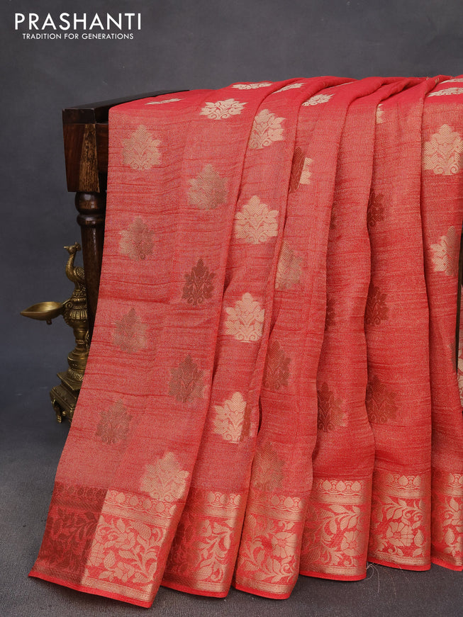 Crushed tissue saree red with zari woven buttas and zari woven floral border