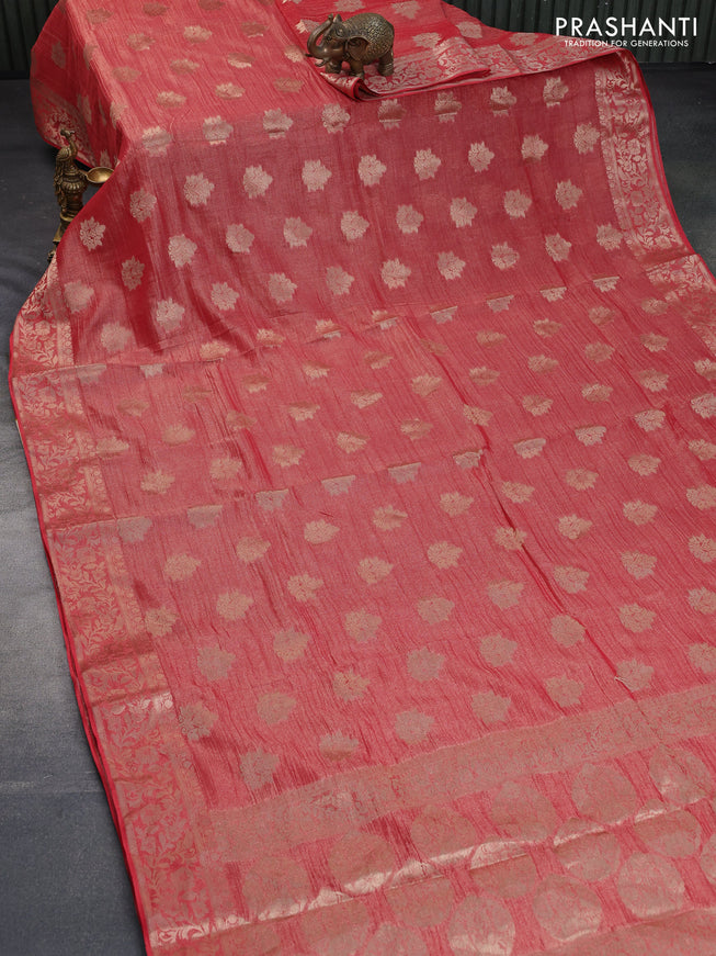 Crushed tissue saree red with zari woven buttas and zari woven floral border